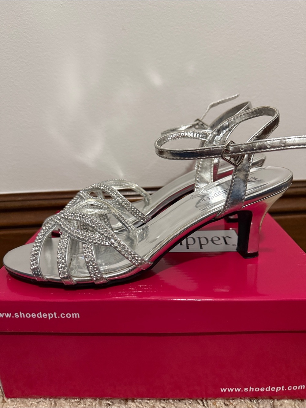 Silver Slipper® Women's Silver Rhinestone Evening Heels - Picture 3 of 6